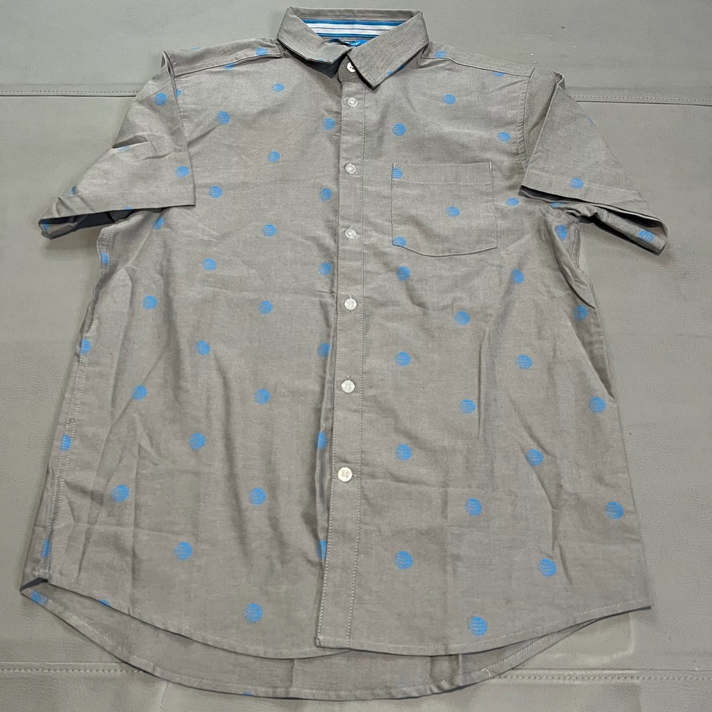 AT&T Employee Worker Men Button Down Shirt Gray Cotton M Internet Cell Phone4379